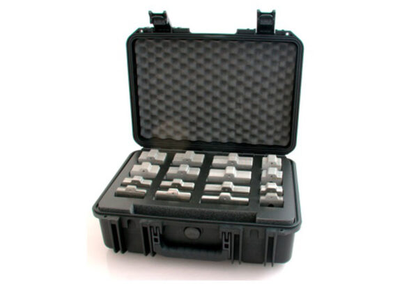 portable case with steel shims, alignment
